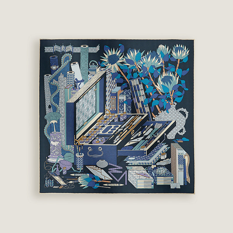 Les Tresors d'un Artiste 45方巾- 藍色| Hermès 愛馬仕台灣地區官網
